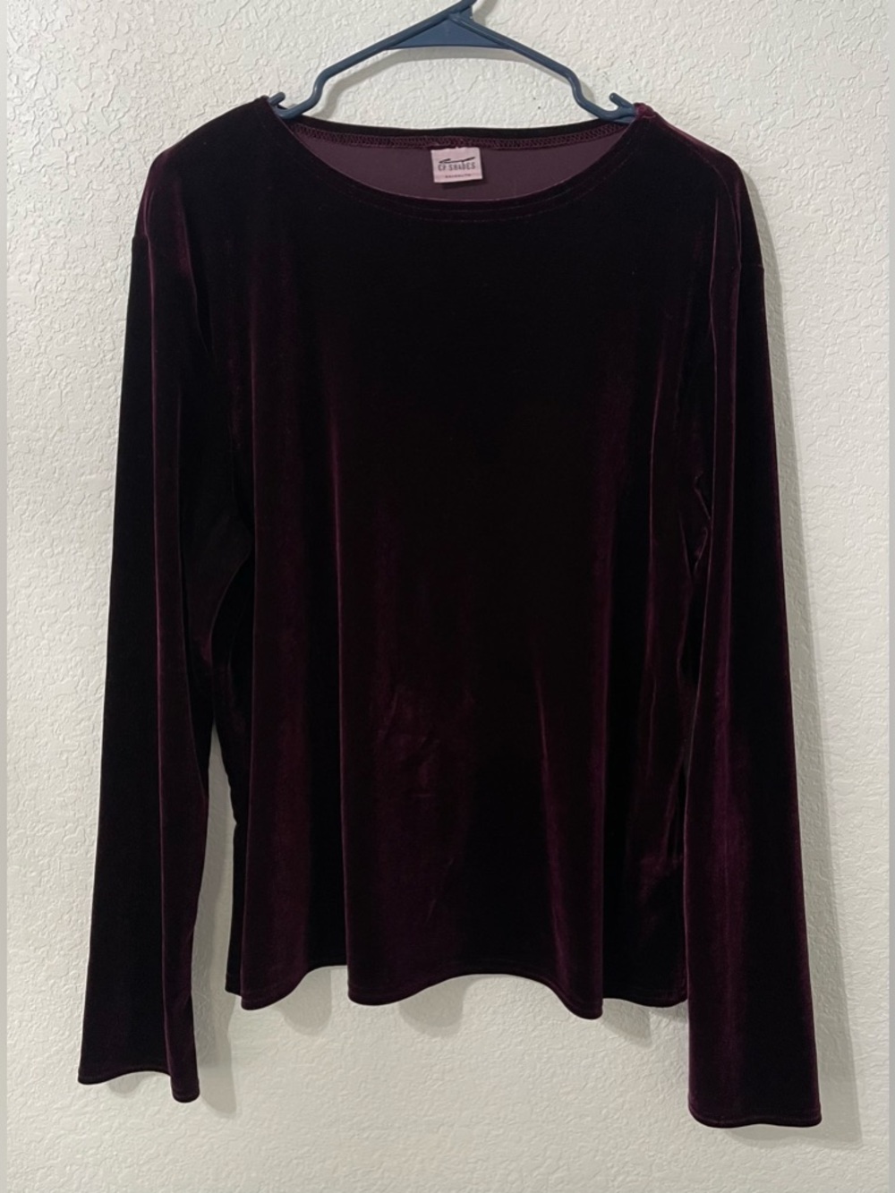 CP Shades Velvet Long Sleeve Scoop Neck Top - Burgundy